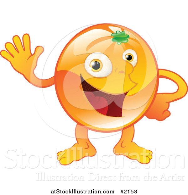 Vector Illustration of a Happy Orange Character Waving