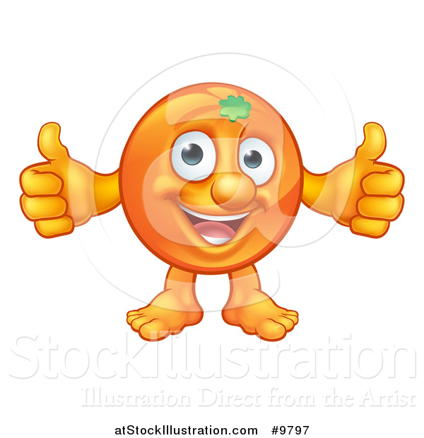 Vector Illustration of a Happy Orange Mascot Giving Two Thumbs up