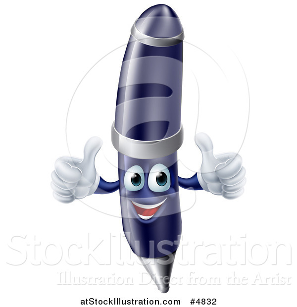 Vector Illustration of a Happy Pen Character Holding Two Thumbs up