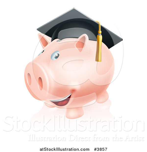 Vector Illustration of a Happy Piggy Bank Wearing a Graduation Cap