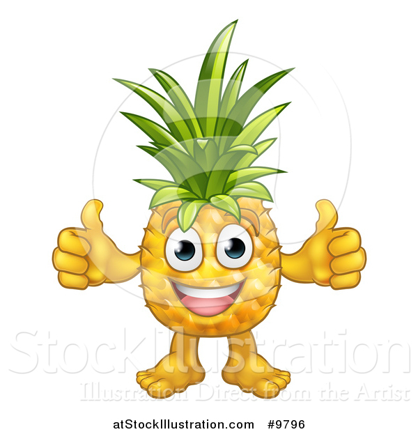 Vector Illustration of a Happy Pineapple Mascot Giving Two Thumbs up