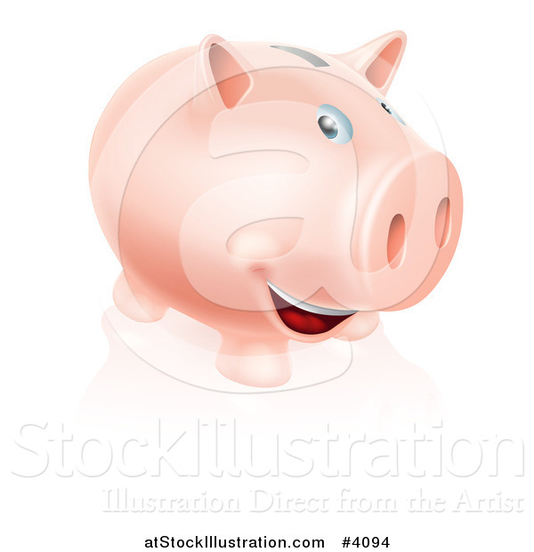 Vector Illustration of a Happy Pink Piggy Bank Smiling