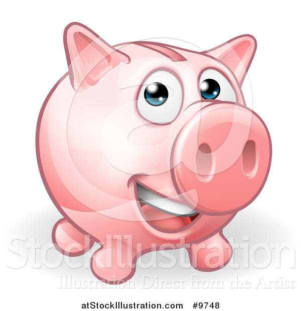 Vector Illustration of a Happy Pink Piggy Bank Smiling - Cartoon Style