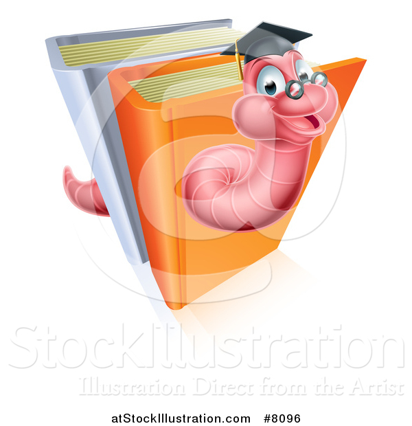 Vector Illustration of a Happy Professor or Graduate Earthworm Emerging from Upright Books