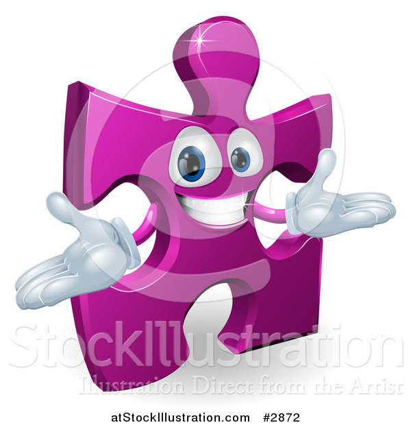 Vector Illustration of a Happy Purple Jigsaw Puzzle Piece Mascot