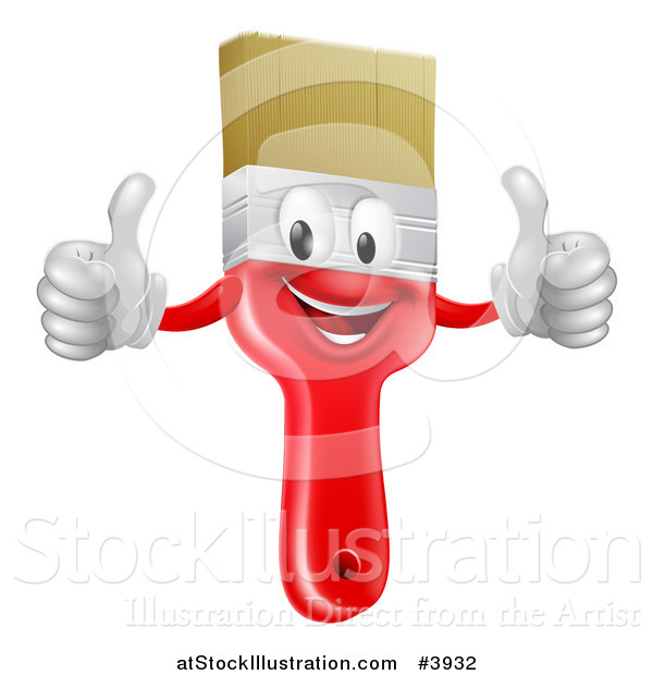 Vector Illustration of a Happy Red Paintbrush Mascot Holding Two Thumbs up