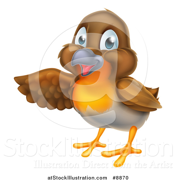 Vector Illustration of a Happy Robin Bird Presenting to the Left