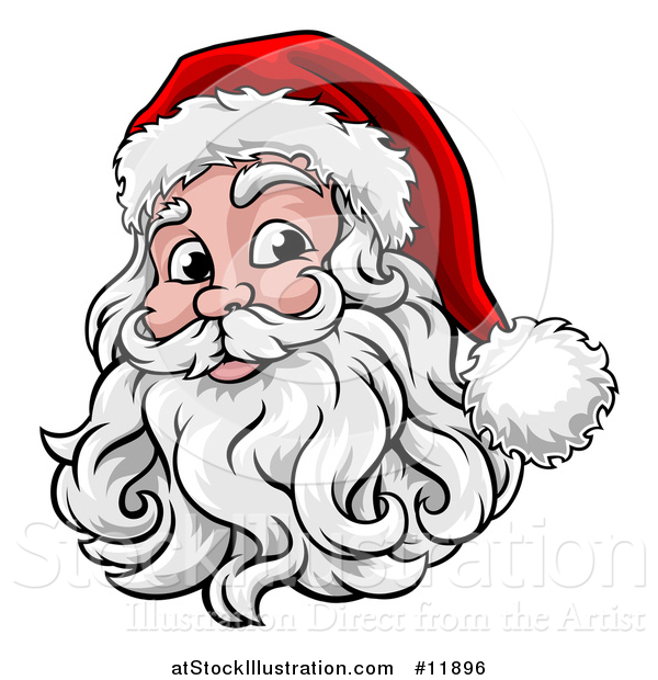 Vector Illustration of a Happy Santa Face with a Hat and Beard