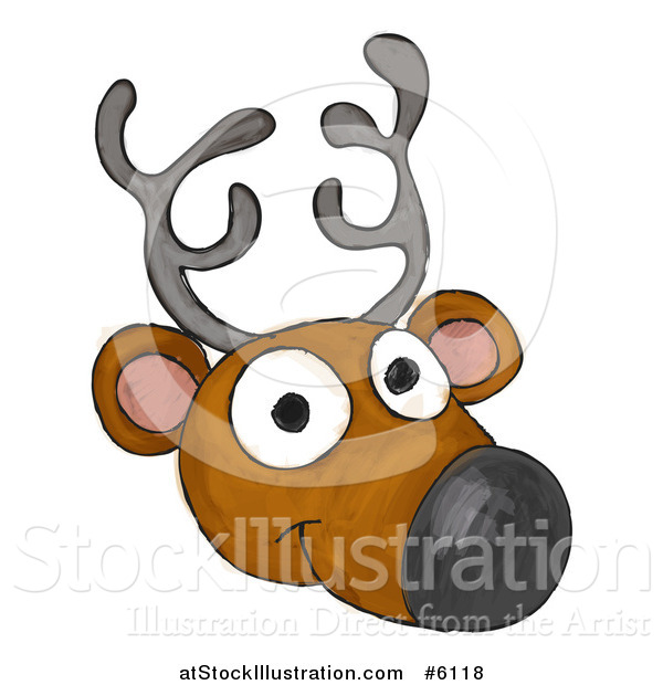 Vector Illustration of a Happy Sketched Reindeer Face
