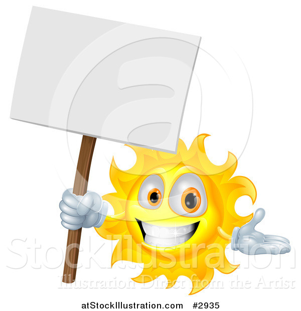 Vector Illustration of a Happy Sun Holding a Sign