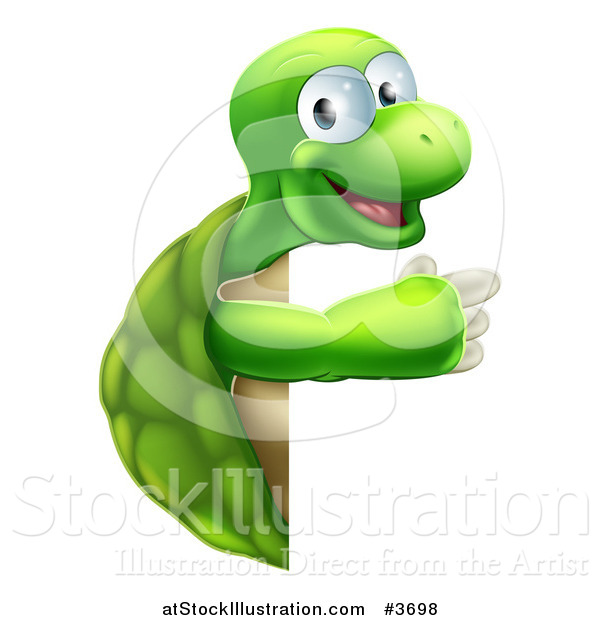 Vector Illustration of a Happy Tortoise Pointing to a Sign