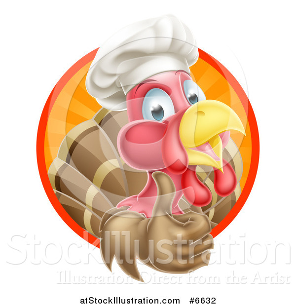 Vector Illustration of a Happy Turkey Bird Chef Holding up a Thumb from Inside a Circle