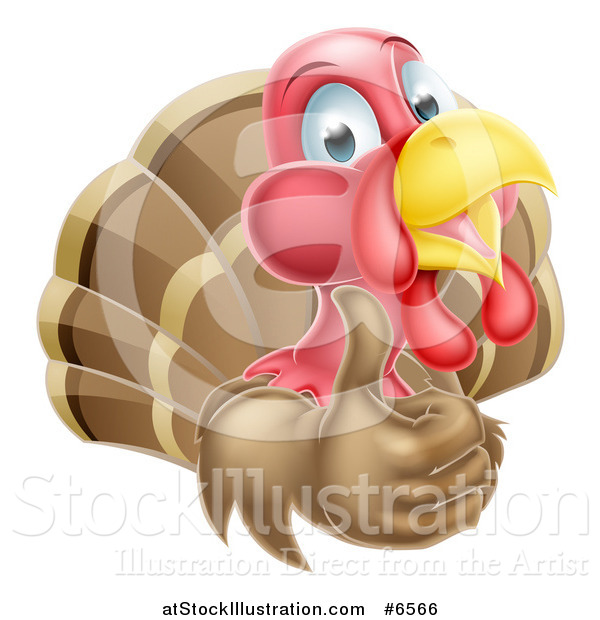 Vector Illustration of a Happy Turkey Bird Holding up a Thumb