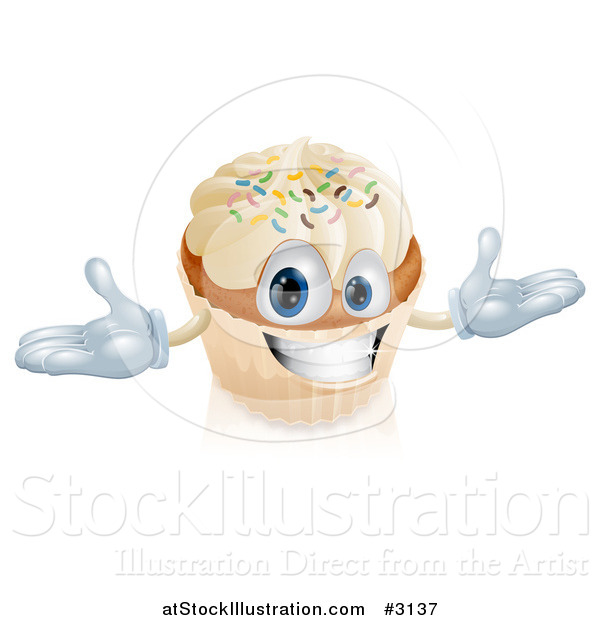Vector Illustration of a Happy Vanilla Cupcake Character with Sprinkles
