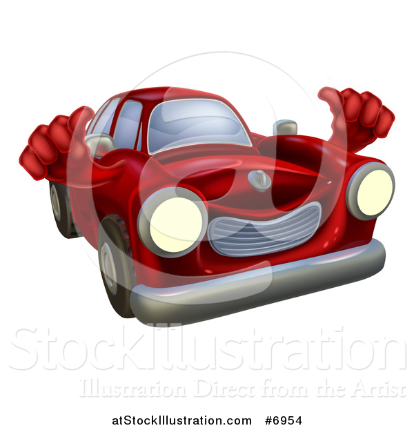 Vector Illustration of a Happy Vintage Red Car Giving Two Thumbs up