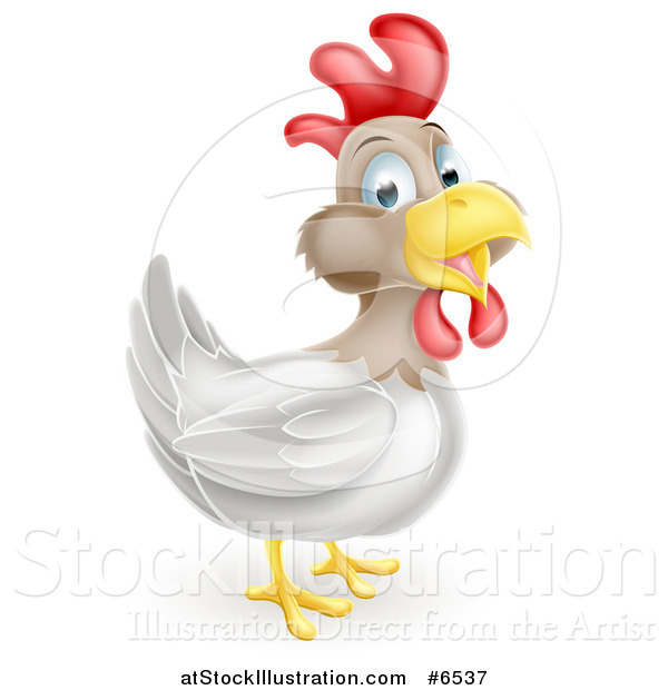 Vector Illustration of a Happy White and Brown Chicken or Rooster