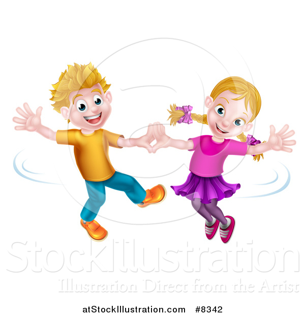 Vector Illustration of a Happy White Boy and Girl Dancing