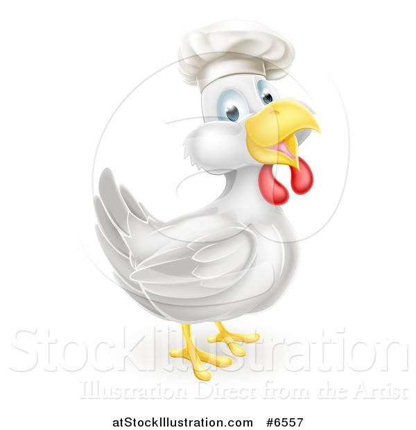 Vector Illustration of a Happy White Chicken Chef Facing Right