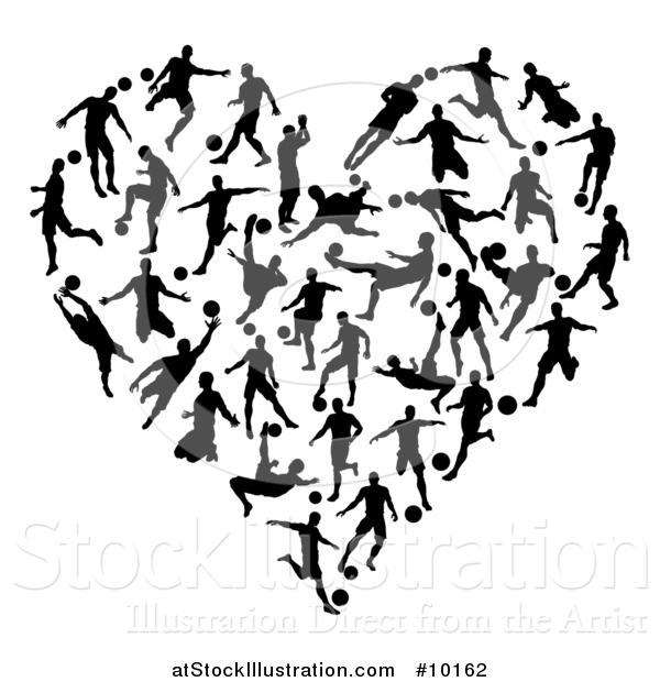 Vector Illustration of a Heart Made of Black Silhouetted Soccer Players in Action