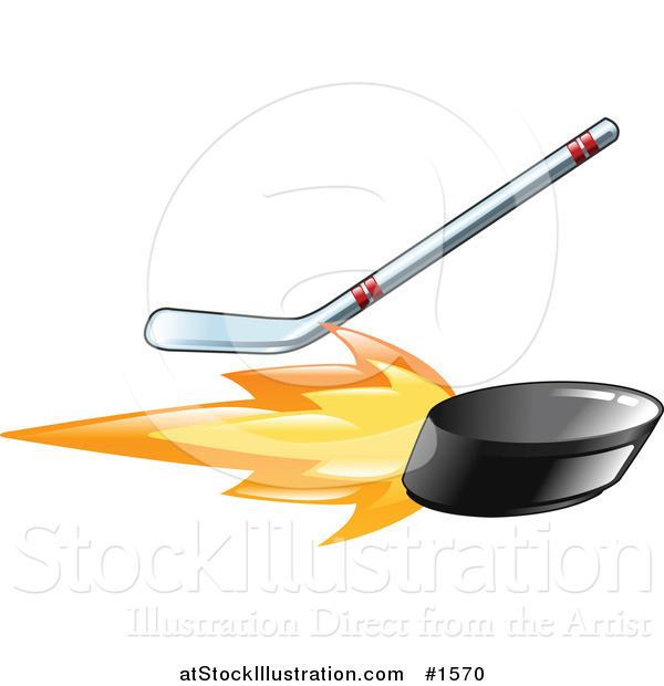 Vector Illustration of a Hockey Stick Hitting a Flaming Hockey Puck