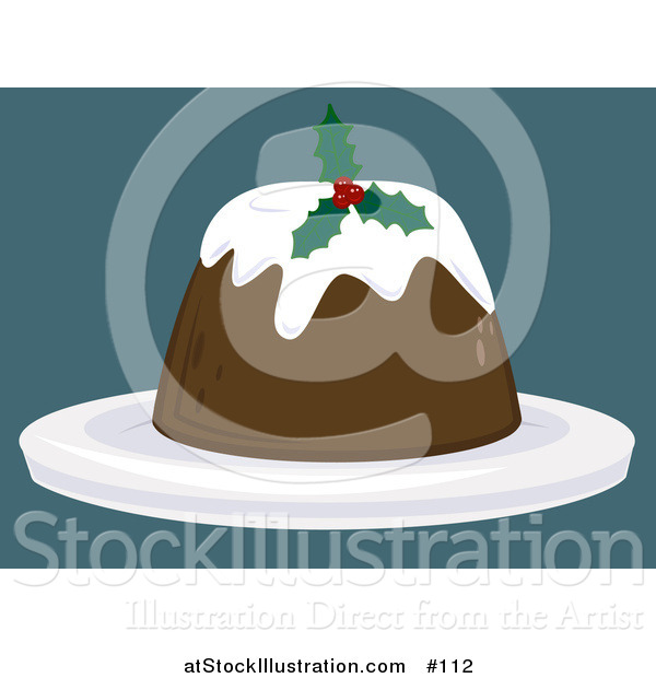 Vector Illustration of a Holly Garnished Christmas Pudding Dessert