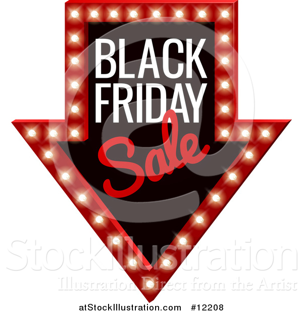 Vector Illustration of a Illuminated Marquee Arrow Sign with Black Friday Sale Text
