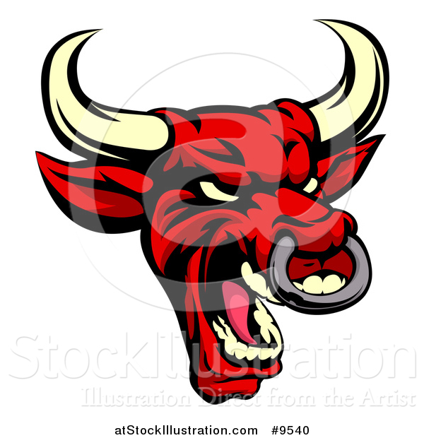 Vector Illustration of a Intimidating Red Bull with Nose Ring - Mascot Style