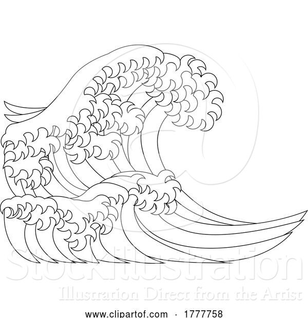 Vector Illustration of a Japanese Great Wave Outline Coloring Book Page