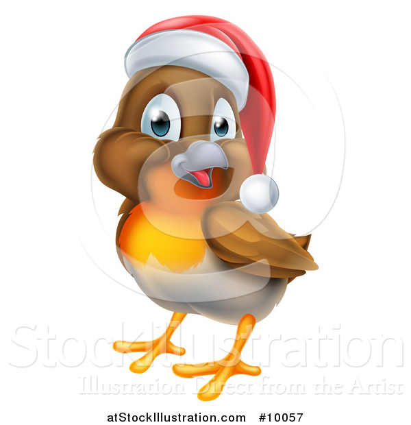 Vector Illustration of a Jolly Christmas Robin in a Santa Hat, Facing Left