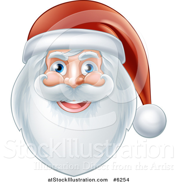 Vector Illustration of a Jolly Christmas Santa Face with a Beard and Hat