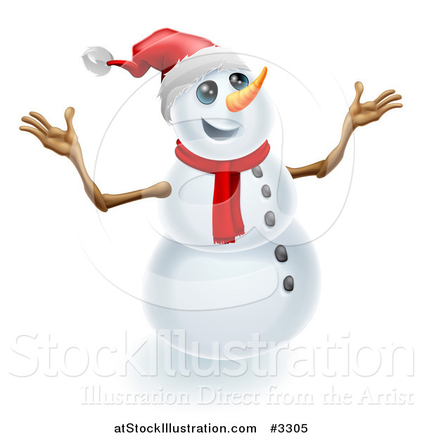 Vector Illustration of a Jolly Christmas Snowman Holding up His Arms