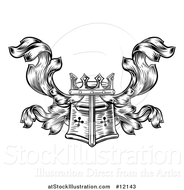 Vector Illustration of a Knights Great Helm Helmet and Foliage Crest Coat of Arms