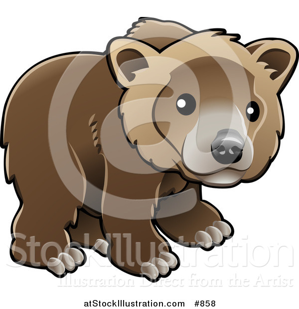 Vector Illustration of a Kodiak Bear (Ursus Arctos Middendorffi), Brown Bear (Ursus Arctos), or Grizzly Bear (Ursus Arctos Horribilis) Cub Looking Outwards