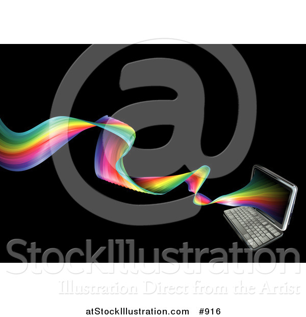 Vector Illustration of a Laptop Computer with a Twisting Rainbow Emerging from the Screen