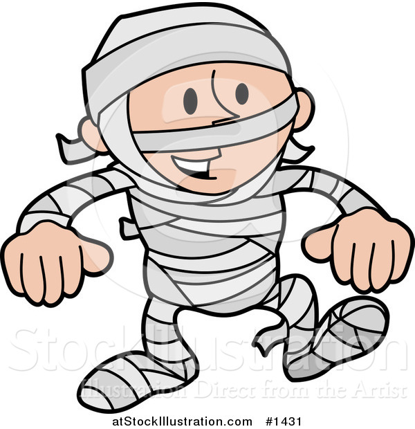 Vector Illustration of a Laughing Boy in a Mummy Costume, Covered in Gauze