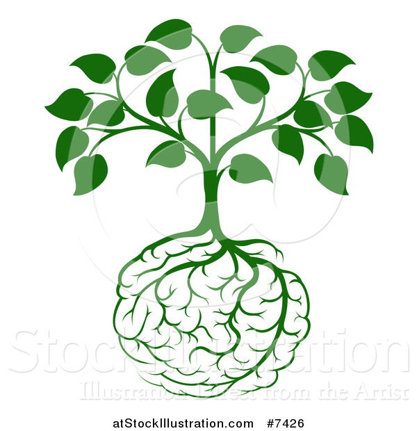 Vector Illustration of a Leafy Green Heart Shaped Tree with Brain Roots