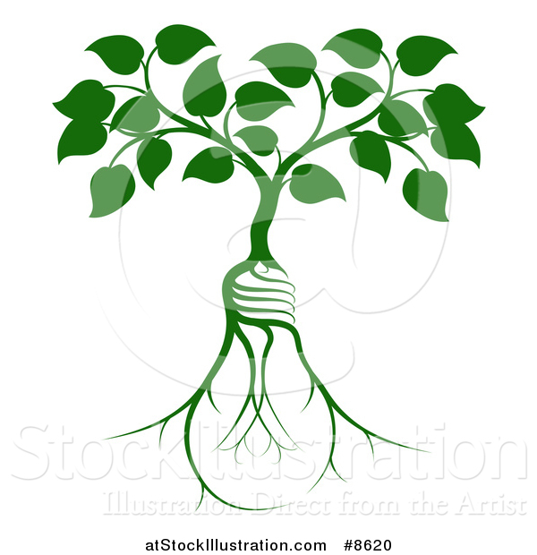 Vector Illustration of a Leafy Heart Shaped Tree Growing from Light Bulb Shaped Roots