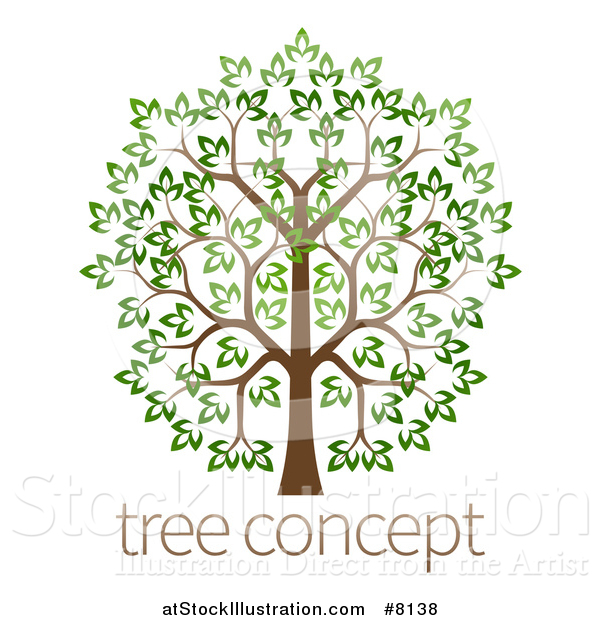Vector Illustration of a Lush Tree with a Brown Trunk and Green Leaves, over Sample Text