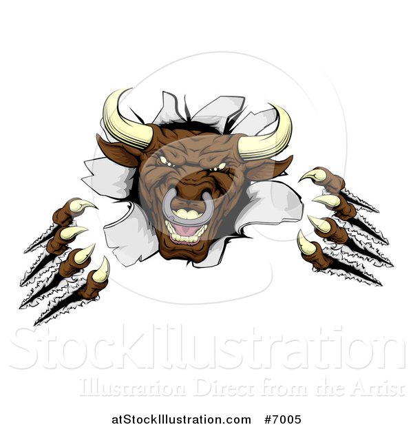 Vector Illustration of a Mad Aggressive Clawed Bull Monster Slashing Through a Wall