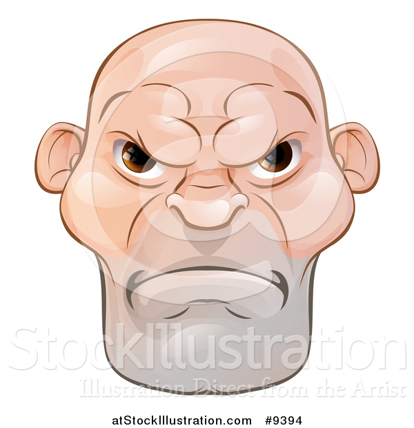 Vector Illustration of a Mad and Mean Bald Caucasian Man's Face