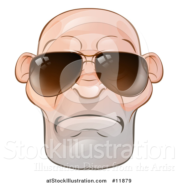 Vector Illustration of a Mad and Mean Bald Caucasian Man's Face with Sunglasses