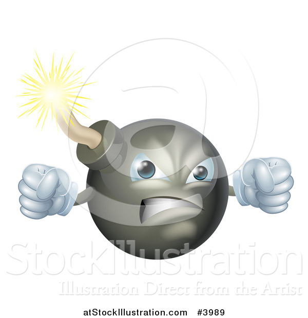 Vector Illustration of a Mad Bomb Mascot Holding up Fists