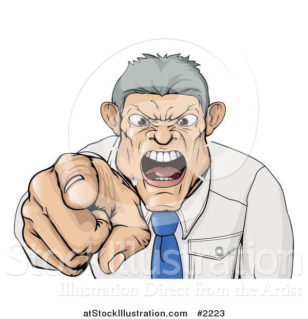 Vector Illustration of a Mad Boss Pointing Spitting and Yelling