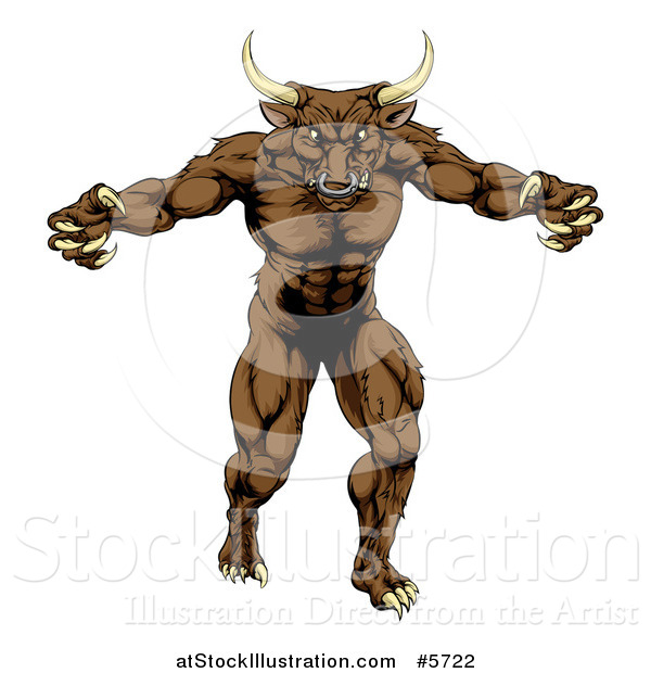 Vector Illustration of a Mad Brown Bull Mascot Attacking