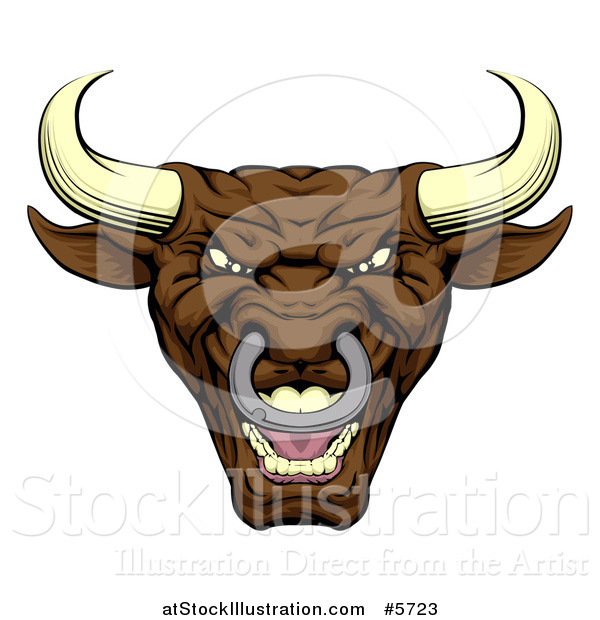 Vector Illustration of a Mad Brown Bull Mascot Head