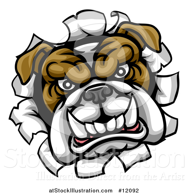Vector Illustration of a Mad Bulldog Breaking Through a Wall