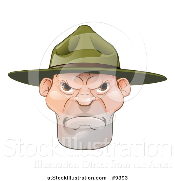 Vector Illustration of a Mad Caucasian Male Army Boot Camp Drill Sergeant Face