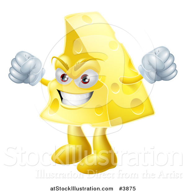 Vector Illustration of a Mad Cheese Wedge Waving Fists