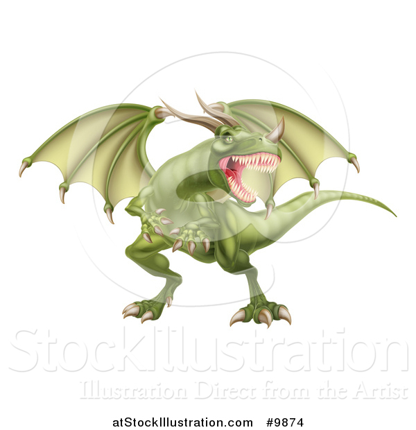 Vector Illustration of a Mad Green Dragon with a Horned Nose