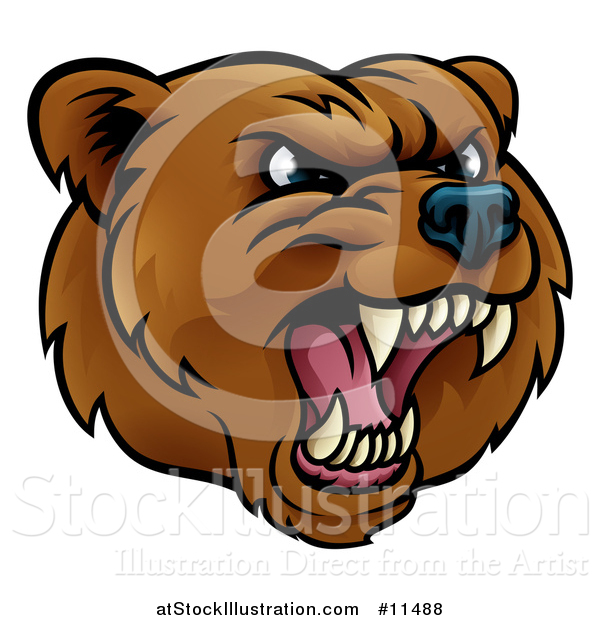 Vector Illustration of a Mad Grizzly Bear Mascot Head